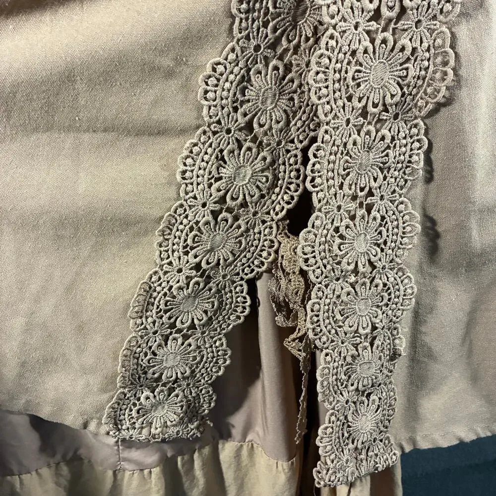 women midi skirt XS brown forest fairy cottagecore crochet eyelet‎ lace tiered